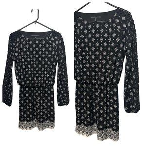 White House Black Market Eyelet Open Shoulder Black White Ladies Dress SZ XXS